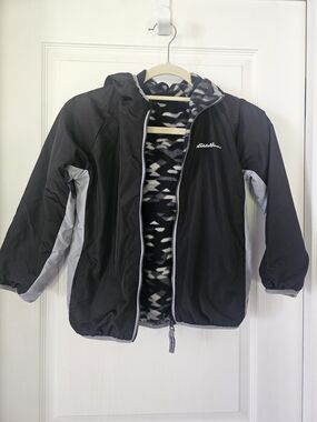 Kids Eddie Bauer Black & Gray Reversible Fleece-Lined Jacket